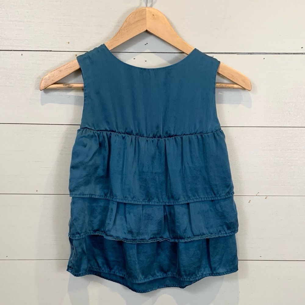 100% silk blue sleeveless ruffle tiered blouse little girls size 5 luxury fabric